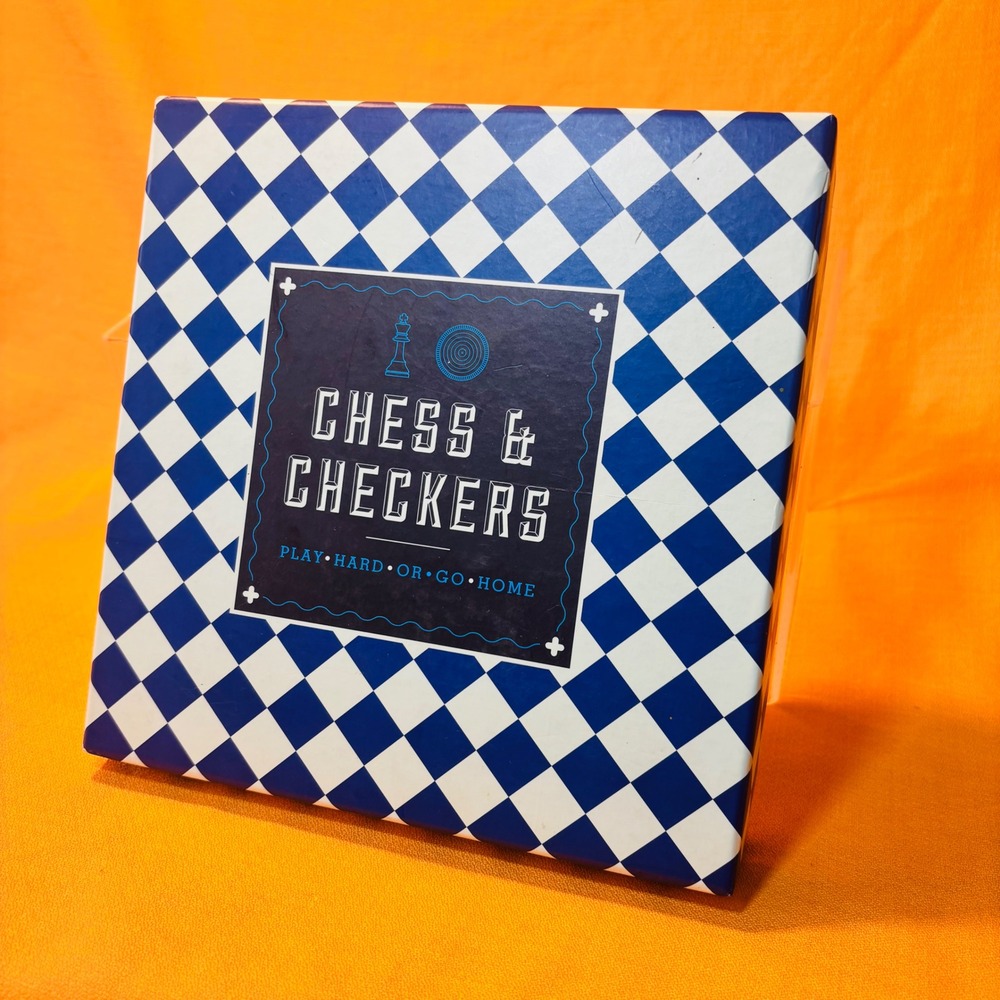 Chess & Checkers 2-in-1 Board Game Set Blue White Pieces Bell & Curfew - Picture 3 of 10
